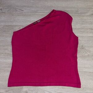 Women’s One-Shoulder Silk Knit Top - Raspberry Pink Large